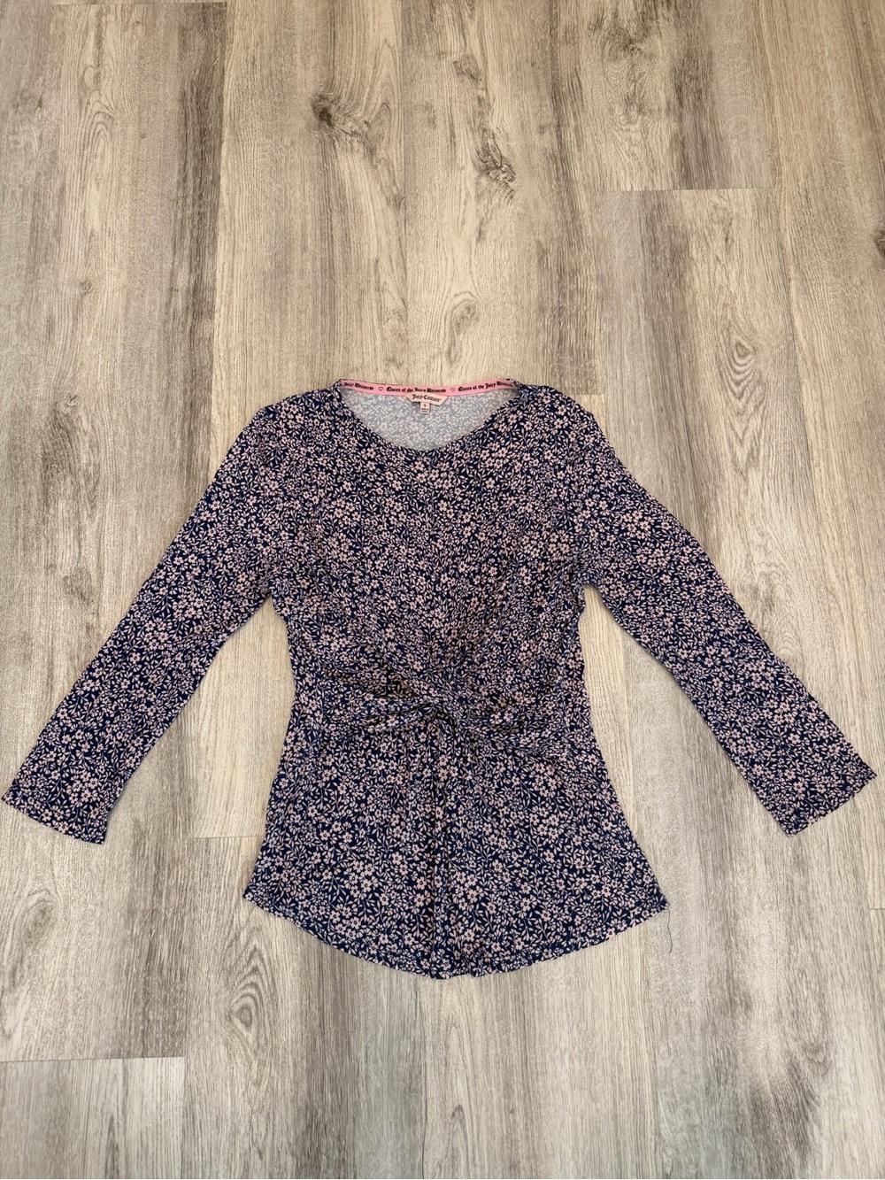 Juicy Couture Small Navy Pink Floral Tie Front Top Y2K